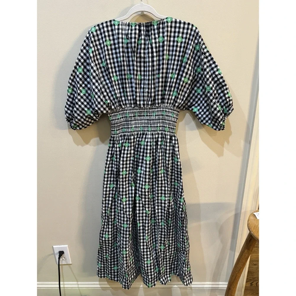 Kate Spade Womens‎ Dress Size Small Gingham Smocked Voile Empire Waist Midi